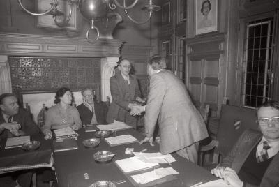 Afscheid G. Vermont en eedaflegging A. Degezelle als schepen, Moorslede februari 1978